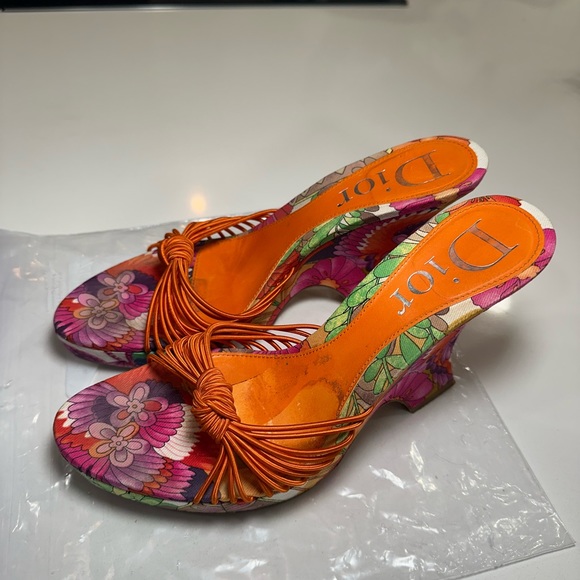 Vintage Dior Floral mule wedges Sandals size 38 1/2 - Picture 8 of 8